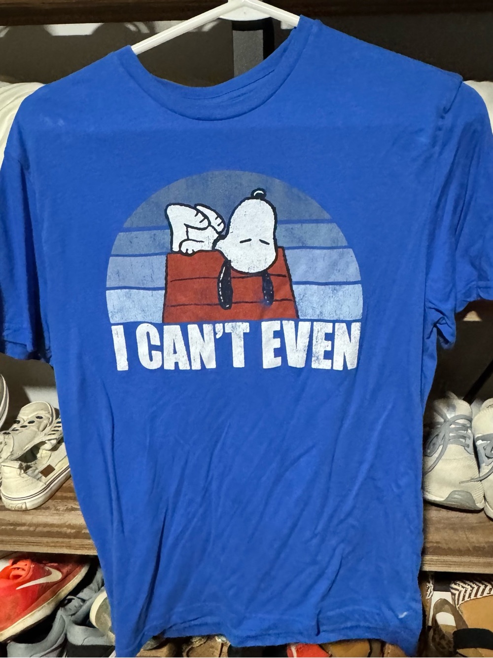 Peanuts Royal Blue Snoopy "I Can't Even" Graphic Tee
